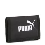 Billetera plegable Puma de color negro, con el logo de la marca estampado en blanco en la parte frontal.
