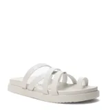 Sandalias planas color marfil, con múltiples tiras finas en el empeine y un separador para el dedo. Cuenta con suela estilo plataforma baja y diseño deslizable.