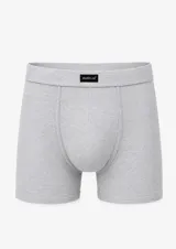 Bóxer de algodón gris melange con etiqueta de la marca en la cintura.