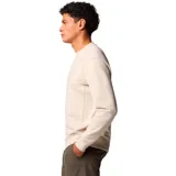 Buzo de cuello redondo para hombre, confeccionado en felpa francesa suave, con diseño liso y detalle de logo pequeño en el pecho. Presenta puños y ruedo acanalados.