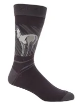 Calcetín de largo medio en color gris oscuro, con diseño estampado de una vicuña en el lateral. Confeccionado en fibra de bambú con propiedades antibacterianas y alta absorción.