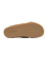 Sandalias de hombre con diseño de tiras cruzadas en combinación de cuero y tejido textil, con suela plana de goma.