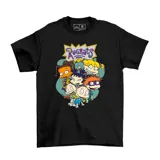 Remera negra de algodón con estampado frontal a todo color de los personajes de la serie animada Rugrats.