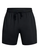 Short deportivo Under Armour modelo Tech 6in Mesh Shorts, color negro, confeccionado en tejido de malla transpirable con bolsillos laterales y cintura elástica.