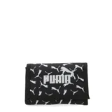 Billetera Puma Phase Aop negra con estampado del logo de la marca en blanco.