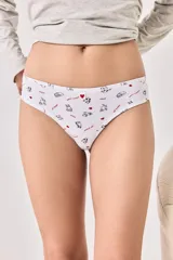Culotteless de algodón blanco estampado con diseño de gatitos y corazones rojos, con terminaciones suaves que no ajustan.