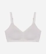 Soutien color marrón con copa desmontable, escote en V, tirantes ajustables y cierre en la espalda.