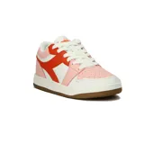Championes Diadora Milano de diseño urbano, con combinacion de colores blanco, rosado y detalles en naranja.