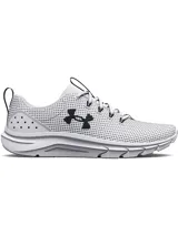 Championes de running Under Armour modelo Phade RN 2, color blanco con detalles en negro. Presentan una parte superior de malla transpirable, entresuela de EVA para mayor amortiguación y suela de goma resistente con ranuras flexibles.
