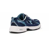 Championes de running Diadora Anyma para hombre, en color azul marino con detalles en celeste y blanco, con suela acolchada blanca y cordones blancos.