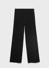 Pantalón de punto fino negro, de tiro medio y diseño recto con cintura elástica sin cierre.