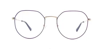 Anteojos de metal con forma irregular, color plateado y detalles en negro.