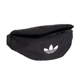 Riñonera Adidas Adicolor de color negro, con cierre principal y logo del trébol de la marca estampado en blanco en el frente.
