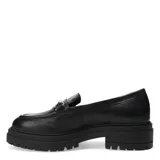 Mocasines Bottero Napoli de cuero color negro, con detalle de hebilla metálica plateada y suela track.