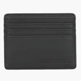 Billetera tarjetero Merrell de cuero reciclado color negro, con diseño sobrio y compartimientos para tarjetas en ambas caras. Incluye el logo de la marca grabado en relieve.
