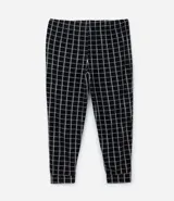 Pantalón de pijama masculino de plush negro con estampado de cuadros blancos, corte recto y cintura con cordón ajustable.