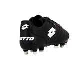 Championes de fútbol Lotto de cuero color negro con detalles en blanco y pequeña bandera italiana en el lateral. Diseño clásico con suela de tapones.