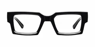Lentes con armazón rectangular de acetato color negro, con protección Blueblocker y UV400.