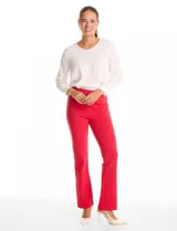 Pantalón recto de tiro alto Hope & Harlow, color rojo, en tejido elastizado con costuras pespunteadas al frente y pretina elástica.