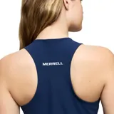 Musculosa deportiva azul marino de corte ajustado, con diseño estilo nadadora y sujetador incorporado.