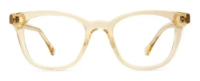 Armazón para lentes de receta con forma de ojo de gato, color arena. Fabricado en acetato con núcleo de metal plateado en las patillas y patillas antideslizantes.