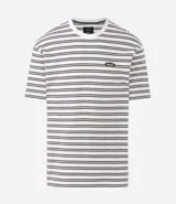 Remera relaxed de algodón a rayas horizontales blancas y negras, con cuello redondo, manga corta y logo "Soul." bordado en el pecho.