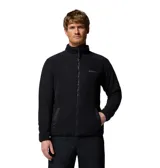 Campera de polar con textura tipo corderito, con estampado camuflado en tonos grises y negros. Presenta cierre frontal completo, cuello alto y un bolsillo frontal en el pecho con cierre y logo de la marca.