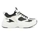 Championes Skechers Bobs Sport Bamina Men 2.0, color blanco con detalles en negro y gris. Con plantilla acolchada Memory Foam y suela de goma flexible.