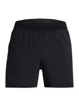 Short deportivo Under Armour modelo Launch Pro 5, diseñado para running. Confeccionado en tejido ultraligero y elástico en cuatro direcciones, cuenta con forro interior de malla para mayor transpirabilidad, cintura elástica con cordón interno, bolsillo central trasero expandible y detalles reflectantes.