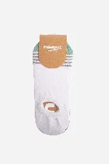 Pack de medias invisibles blancas con rayas horizontales grises y verde agua en el borde superior.