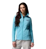 Campera polar Columbia modelo Basin Trail III, color turquesa, con cierre frontal completo, cuello alto y bolsillos laterales con cierre.