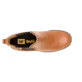 Bota Chelsea color marrón claro, con elástico lateral y logo de la marca en el talón. Tiene suela de goma con plataforma y taco cuadrado.