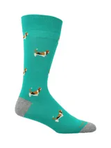 Medias de largo medio color verde menta con estampado de perros Basset Hound, talón y puntera en color gris.