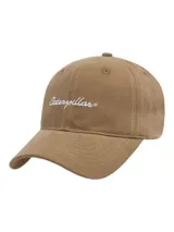 Gorra marrón Caterpillar de visera curva, con el logotipo bordado en color blanco en la parte frontal.