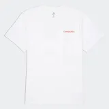 Remera blanca de algodón con logo de Converse y texto "Converse" en color naranja en el pecho.
