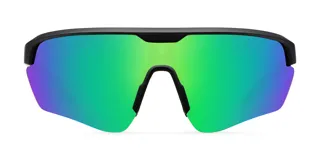 Gafas de sol unisex con montura negra de policarbonato y lentes reflectantes verdes con protección UV400.