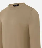 Suéter básico masculino color tostado, de cuello redondo y manga larga, con diseño liso confeccionado en mezcla de viscosa y poliamida.