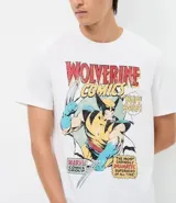 Remera de algodón con cuello redondo y mangas cortas. Presenta un estampado frontal con diseño de cómic de Wolverine de Marvel.