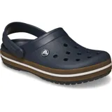 Zuecos Crocs modelo Crocband Clog Gum, color negro con banda lateral en tono caramelo y línea blanca. Diseño con orificios de ventilación, tira trasera pivotante y suela cómoda de espuma Croslite.