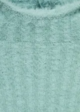 Jersey de punto de canalé con acabado suave y textura peluda, color turquesa, con capucha y diseño recto.