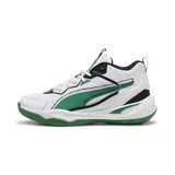 Championes Puma Playmaker 2023, color blanco con detalles en verde y negro.