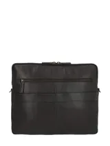 Maletín porta laptop de cuero natural color marrón, con compartimento principal con cierre, bolsillo frontal con cierre y solapa, y detalles metálicos envejecidos.