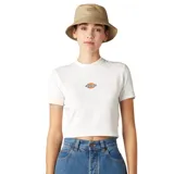 Remera blanca de corte cropped con logo de Dickies bordado en el centro del pecho.