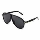 Lentes de sol con armazón negro de policarbonato, estilo aviador oversize y cristales oscuros.