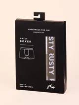 Pack de tres bóxers Rusty con banda elástica negra con el logotipo de la marca impreso en blanco. Incluye modelos en color negro, celeste y gris melange.