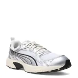 Championes Puma Milenio Tech Light, estilo Y2K en color blanco y plateado con detalles en negro y suela beige.