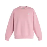 Buzo New Balance rosa de algodón con cuello redondo y logo bordado en el pecho.