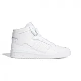 Championes Adidas Forum Mid, color blanco, de corte medio, con sistema de amarre de cordones y tira ajustable en el tobillo.
