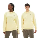 Canguro unisex color amarillo pastel, con capucha ajustable con cordones, bolsillo tipo canguro y logo bordado en el pecho y en la manga.