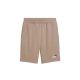 Short Puma Ess 2 de felpa en color beige, con cintura elástica y cordón de ajuste interno. Presenta bolsillos laterales y el logo de la marca estampado en la pierna izquierda.